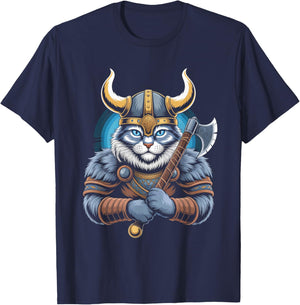 Cat of Odin Kitten as Celtic with Axes Valhalla Norse T-Shirt - T-Shirt | Navy