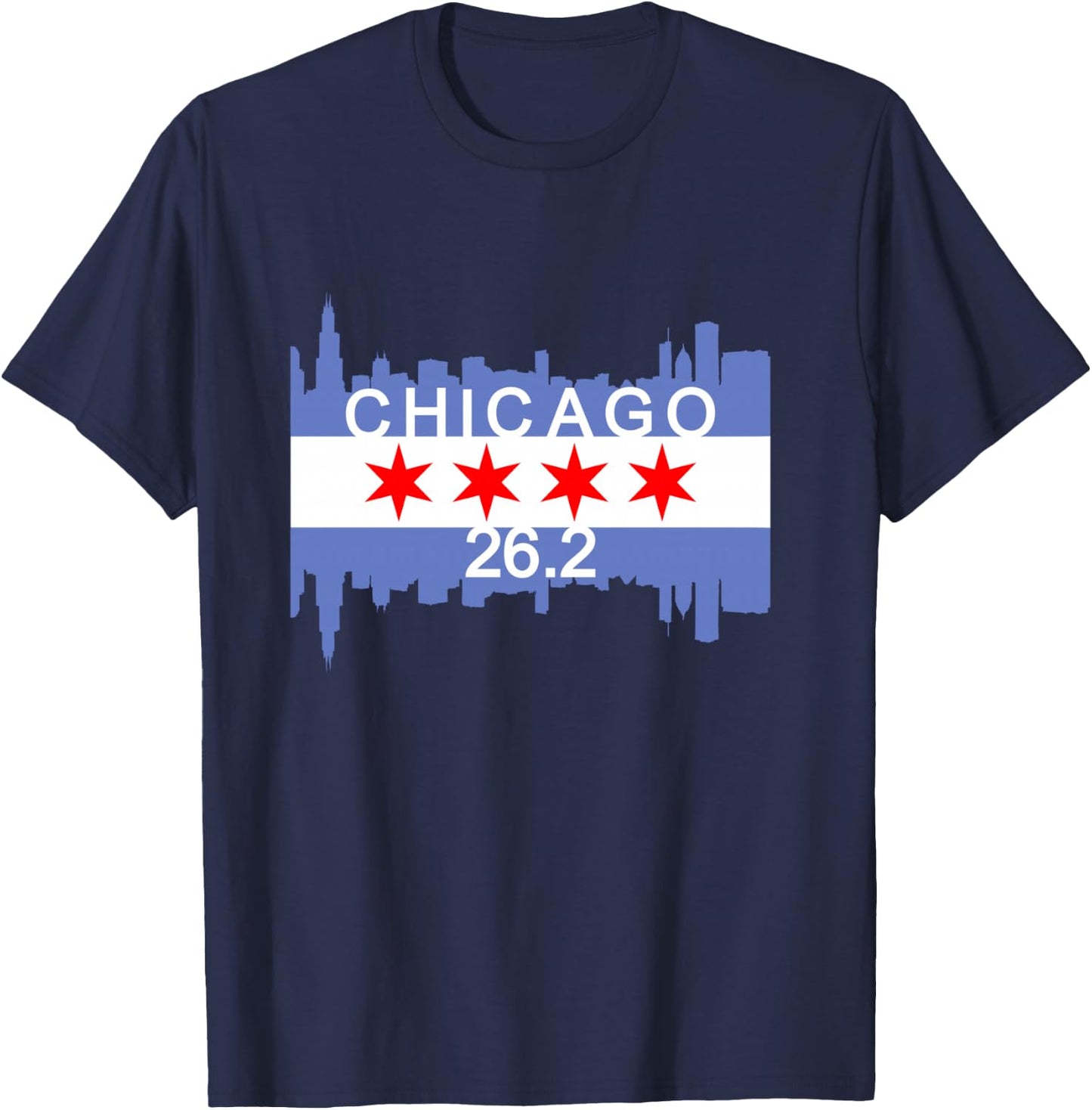 26.2 Mile Marathon Runner Chicago Flag Running Race Gift T-Shirt - T-Shirt | Navy