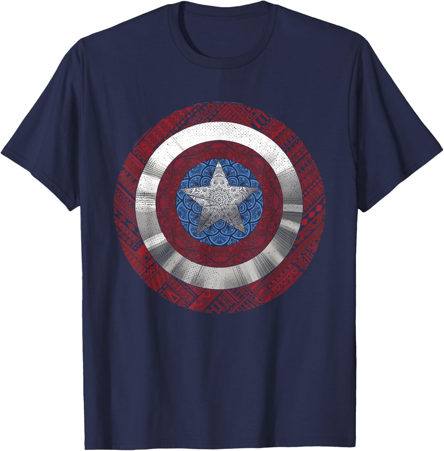 Marvel Comics Captain America Avenger Ornate Shield T-Shirt - T-Shirt | Navy