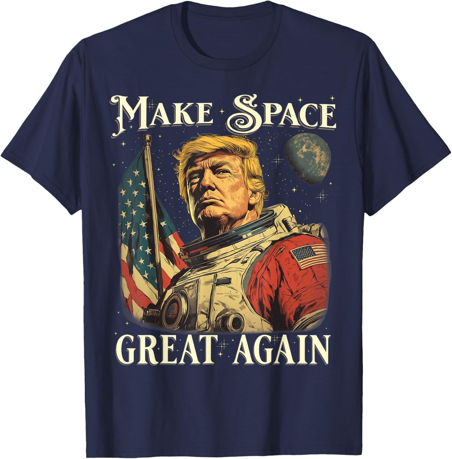 Funny Space Astronaut American Patriotic 4th of July Graphic T-Shirt - T-Shirt | Navy