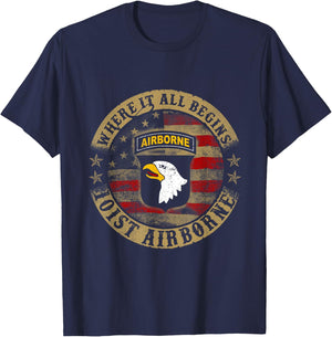 Where It All Begins 101st Airborne US Army T-Shirt - T-Shirt | Navy