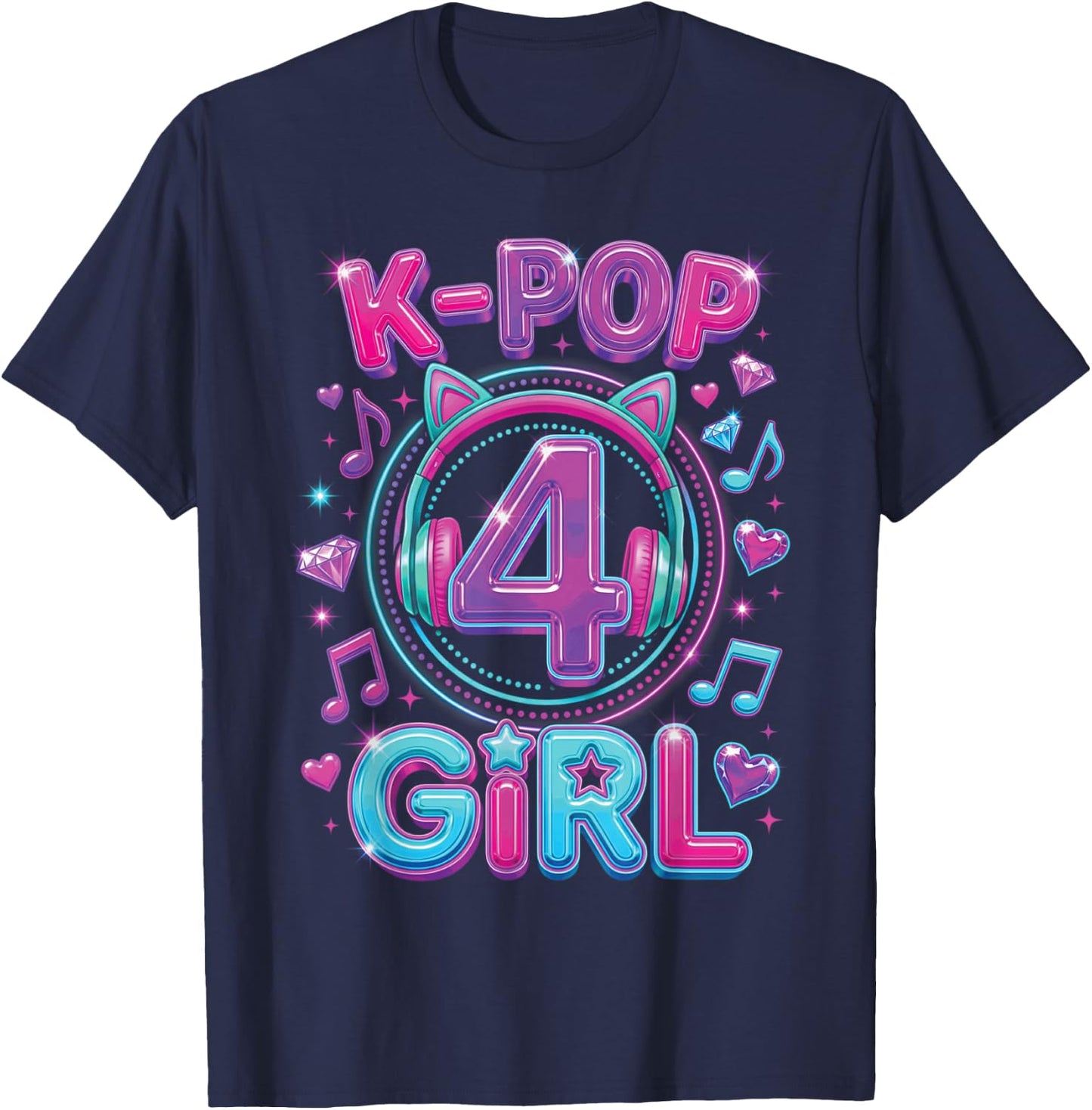 K-Pop 4th Birthday Girls 4 Year Old Girl T-Shirt - T-Shirt | Navy
