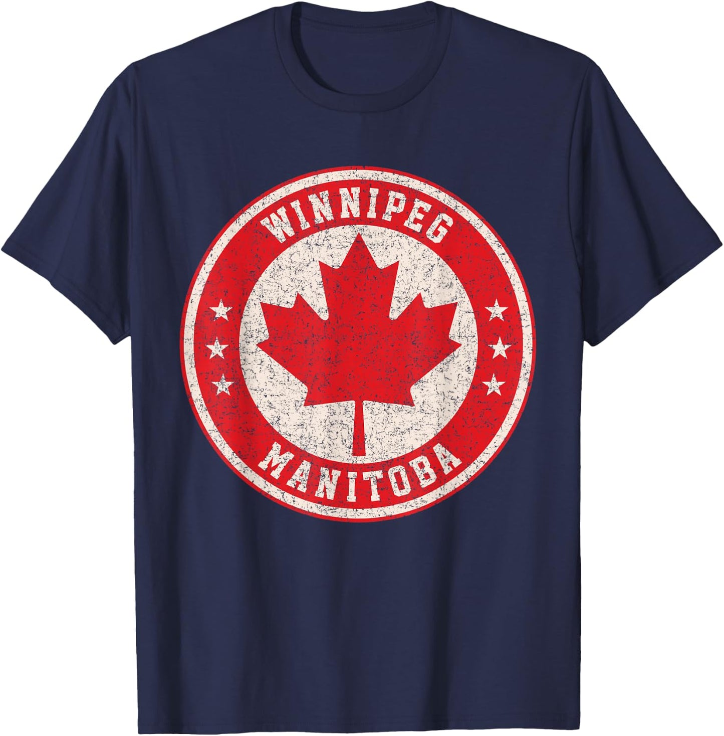 Winnipeg Manitoba Canada Maple Leaf Sign Distressed Print T-Shirt - T-Shirt | Navy