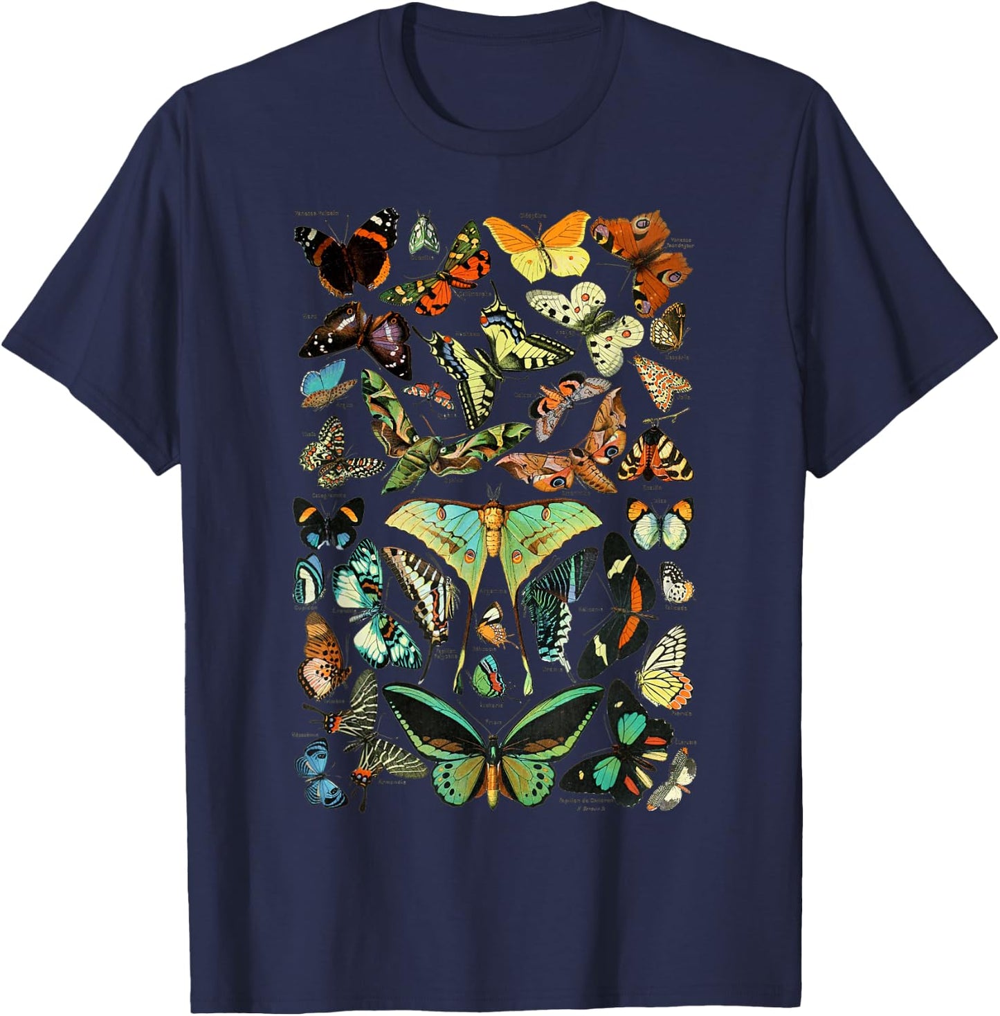 Vintage Botanical Butterfly Species Vintage Butterflies T-Shirt - T-Shirt | Navy