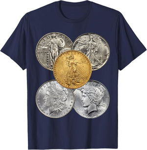 Coin Collecting - The Golden Era of U.S. Coins T-Shirt - T-Shirt | Navy