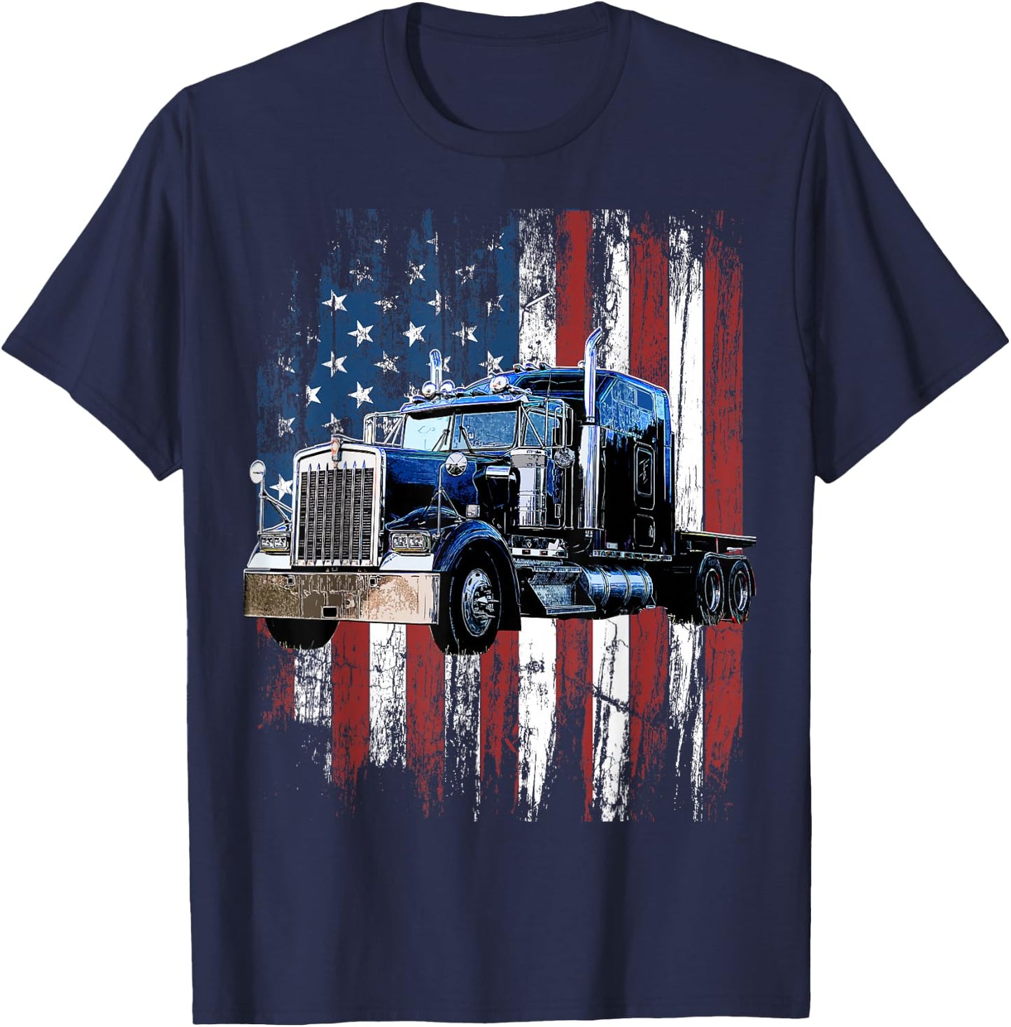 Trucker American Flag Truck Driver Truck Driver Gift T-Shirt - T-Shirt | Navy