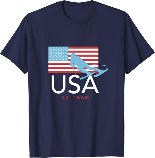 USA Ski Team American Flag : Winter Sports Games T-Shirt - T-Shirt | Navy