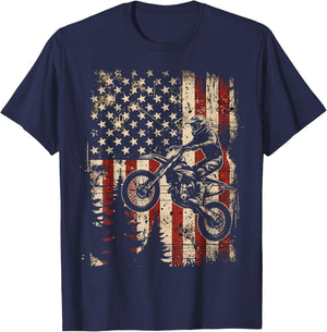 Dirt Bike Motocross Biker American Flag 4th of July Boys Men T-Shirt - T-Shirt | Navy
