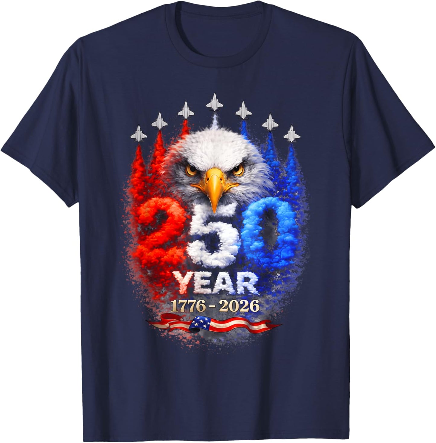 250th Anniversary 1776 2026 Patriotic Vintage American Flag T-Shirt - T-Shirt | Navy