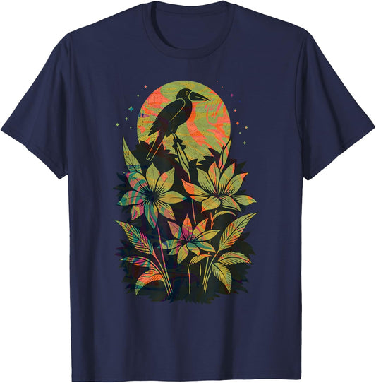 Cute Exotic Bird Lover Paint Swirl Bird Of Paradise Flower T-Shirt - T-Shirt | Navy