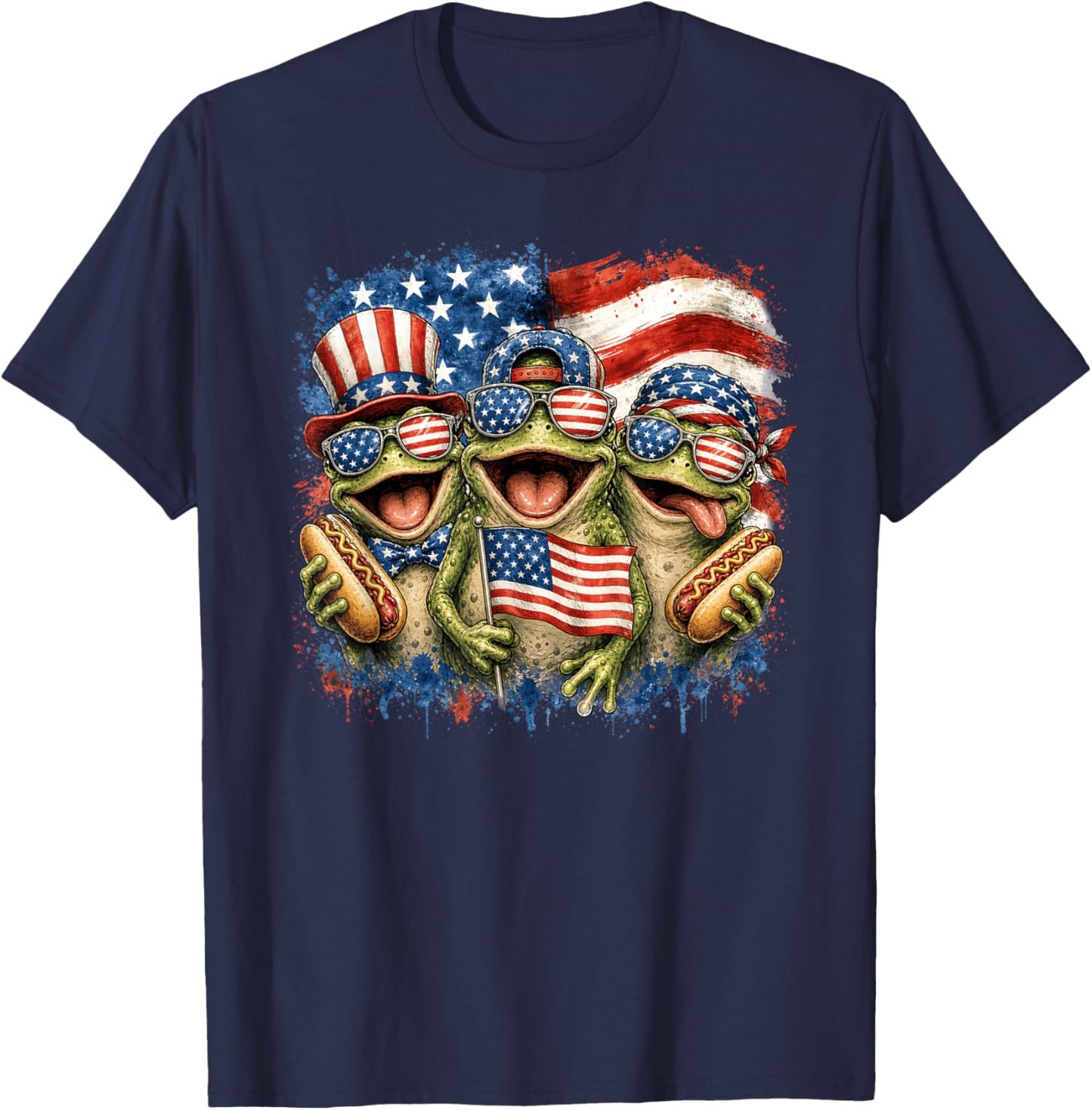 Patriotic Frog American Flag 4th of July T-Shirt - T-Shirt | Navy
