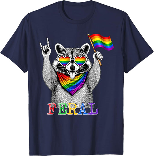 Raccoon Feral Pride Flag Funny LGBTQ Support Pride Month T-Shirt - T-Shirt | Navy