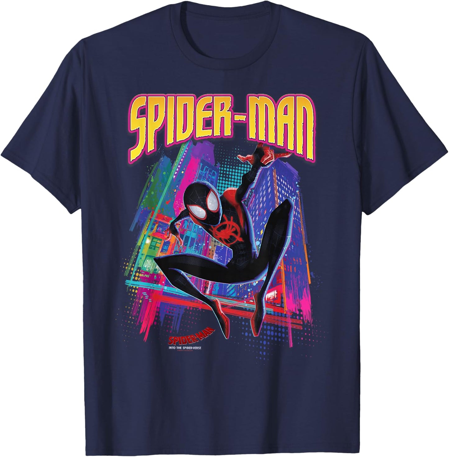 Marvel Into The Spider-Verse Neon Skyline T-Shirt - T-Shirt | Navy