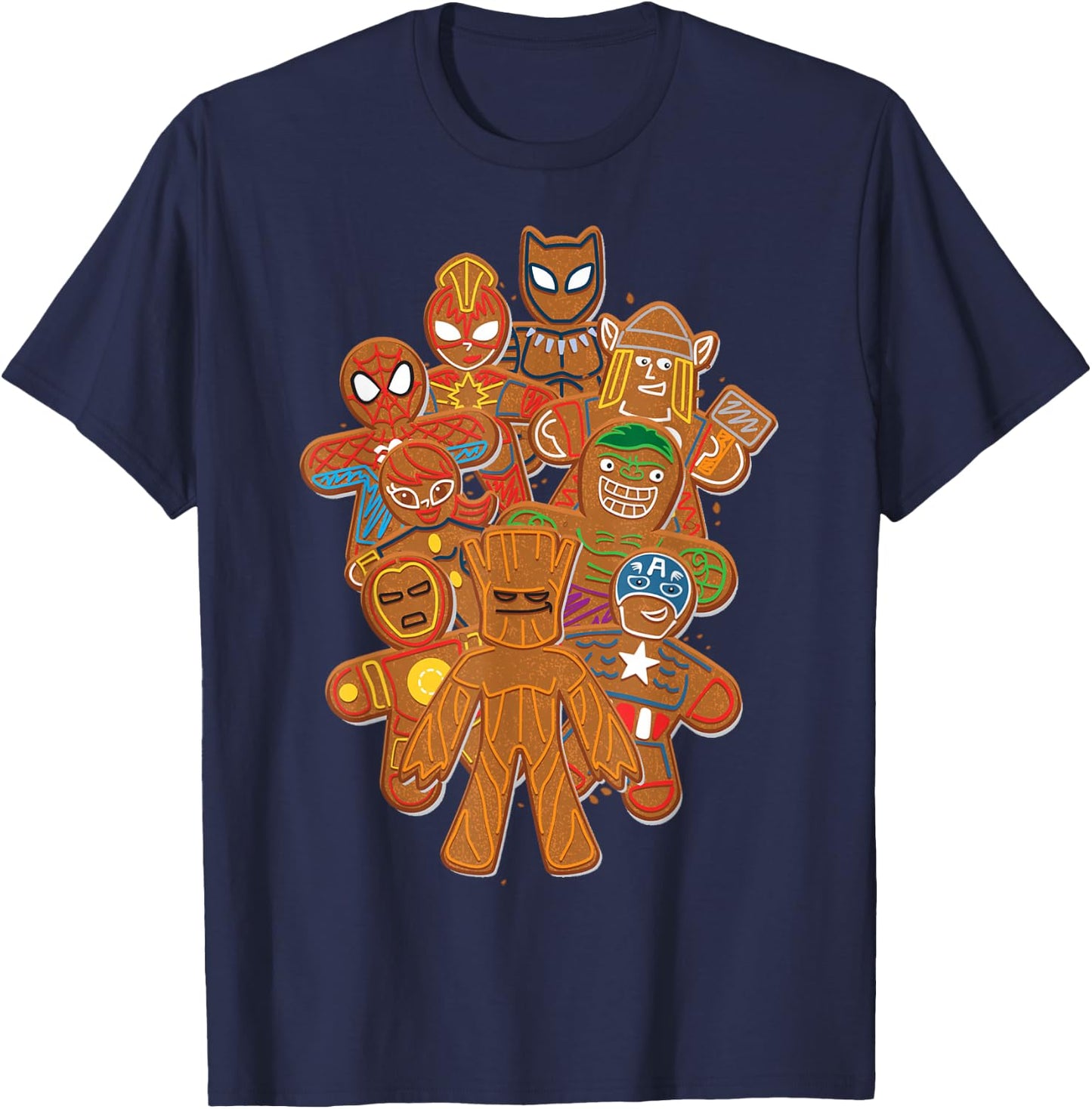 Marvel Avengers Gingerbread Cookie Cluster T-Shirt - T-Shirt | Navy