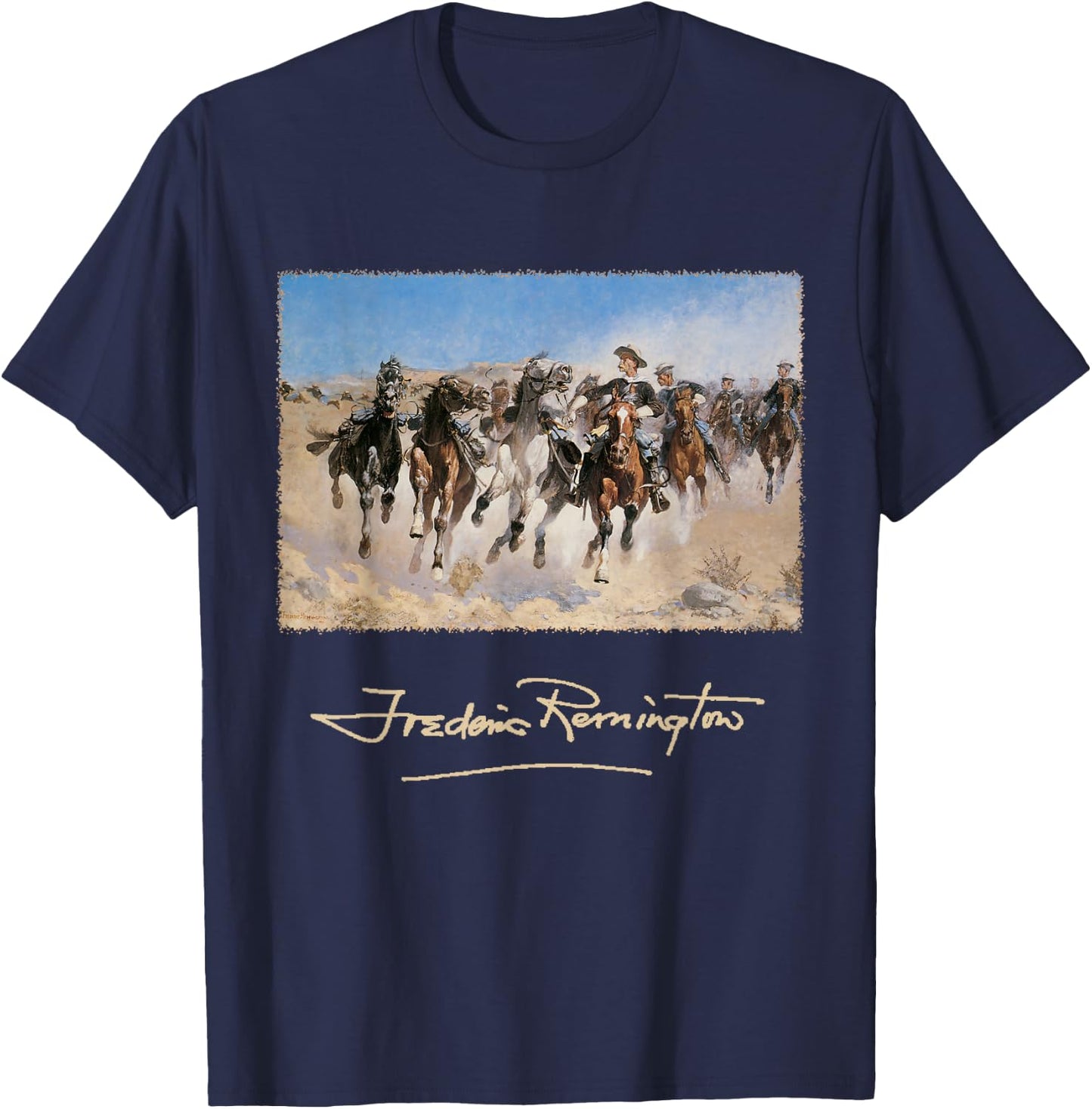 Western Cowboys on Horses by Frederic Remington T-Shirt - T-Shirt | Navy
