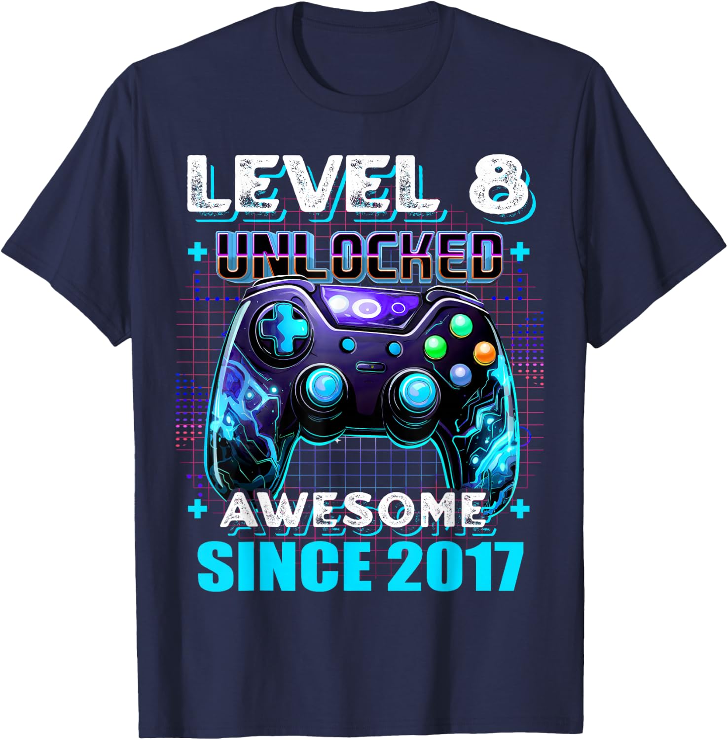 8th Birthday Boy Level 8 Gamer 8 Year Video Game Party T-Shirt - T-Shirt | Navy