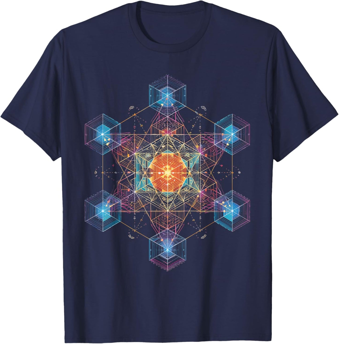 Metatron Cube Sacred Geometry T-Shirt - T-Shirt | Navy
