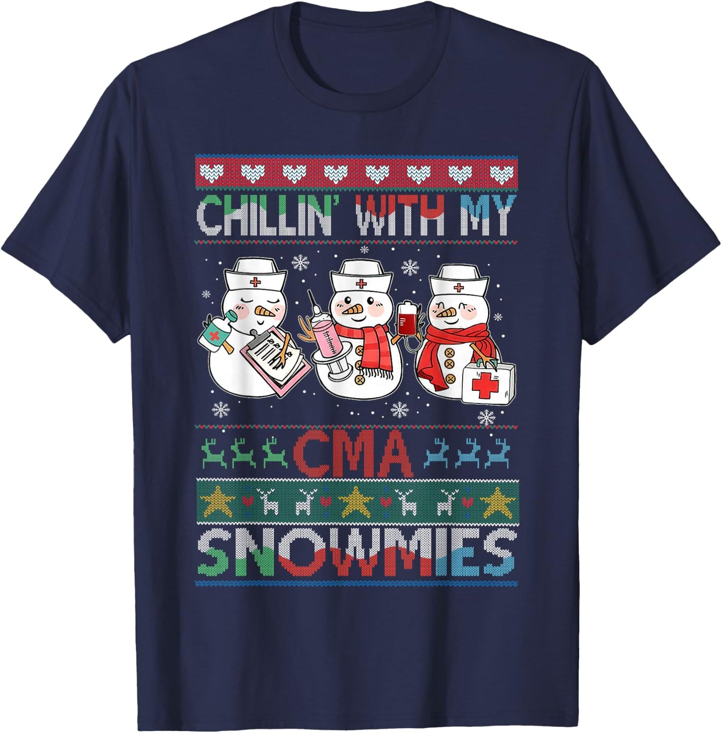 Chilling with my snowmies CMA Ugly Christmas Sweater CMA T-Shirt - T-Shirt | Navy