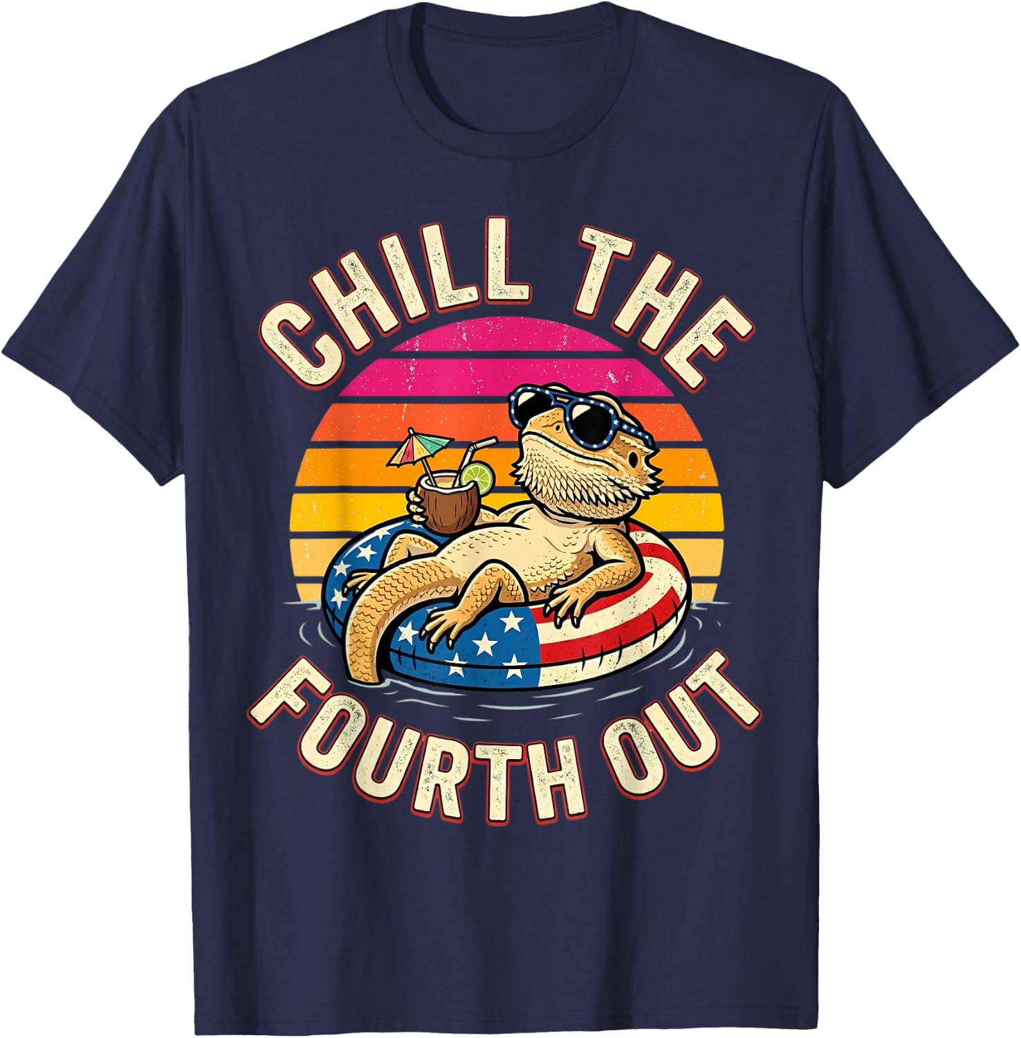 Bearded Dragon Chill The Fourth Out 4th of July T-Shirt - T-Shirt | Navy