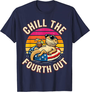 Bearded Dragon Chill The Fourth Out 4th of July T-Shirt - T-Shirt | Navy