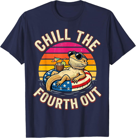 Bearded Dragon Chill The Fourth Out 4th of July T-Shirt - T-Shirt | Navy