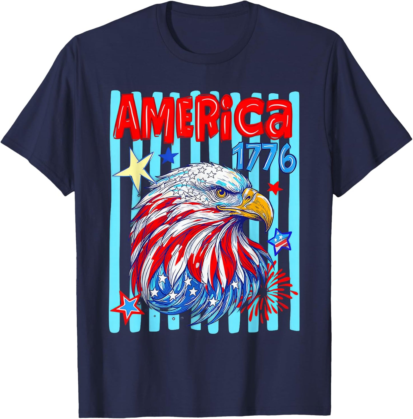 America 1776 Eagle Striped 4th of July T-Shirt - T-Shirt | Navy