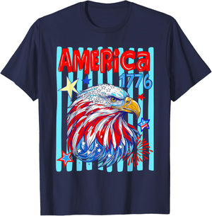 America 1776 Eagle Striped 4th of July T-Shirt - T-Shirt | Navy