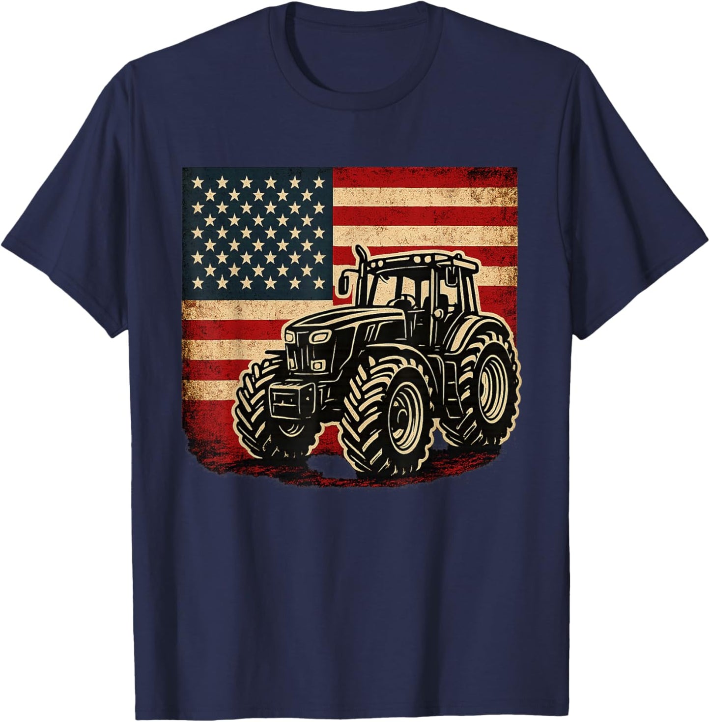 Farm Tractors USA Flag Patriotic Farming T-Shirt - T-Shirt | Navy