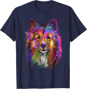 Splash Art Shetland Sheepdog | Cute Sheltie Gifts Women Girls Kids T-Shirt - T-Shirt | Navy