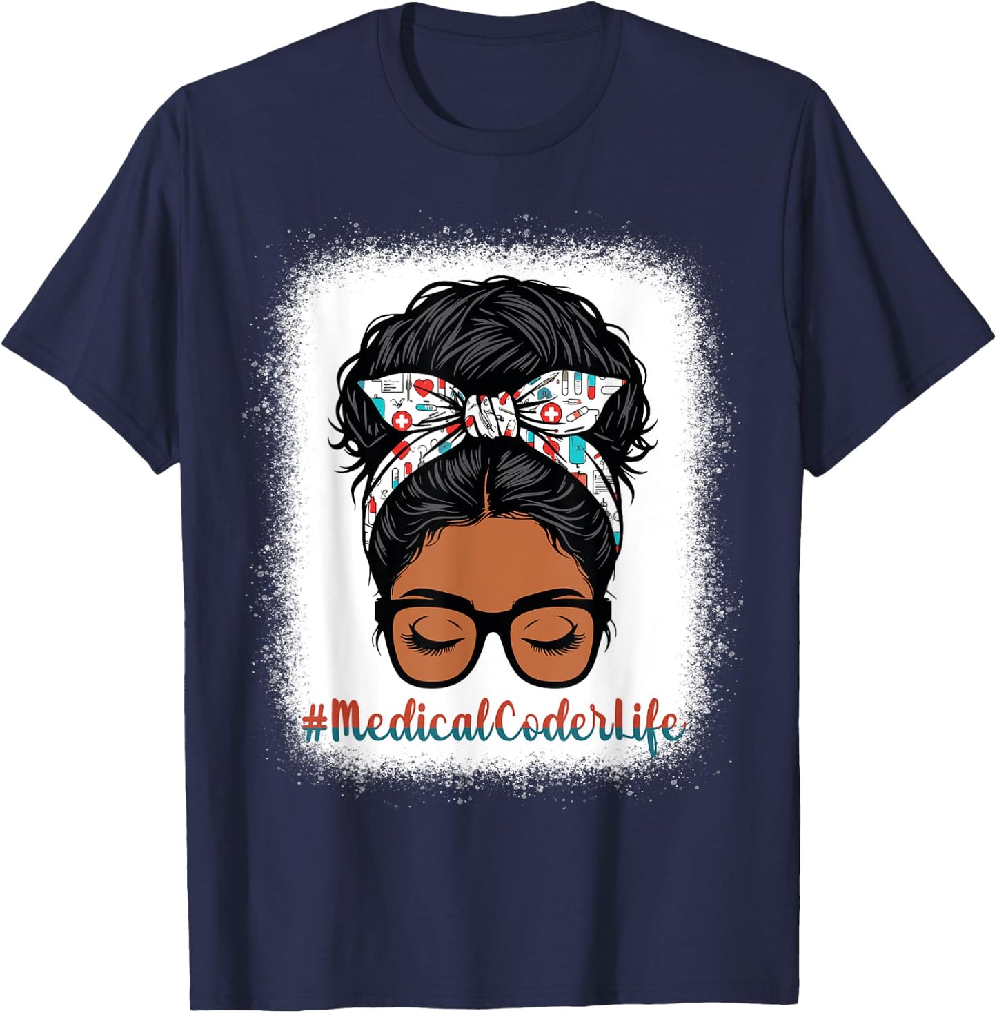Medical Coder Messy Bun Black Women Medical Coder Life Girls T-Shirt - T-Shirt | Navy