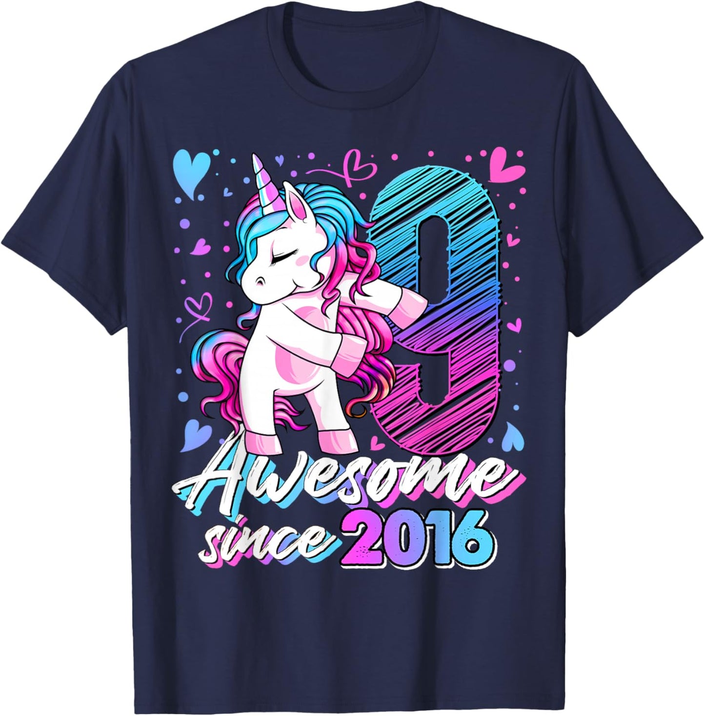 9 Year Old Unicorn Gifts For Girls 9th Birthday Girl Party T-Shirt - T-Shirt | Navy