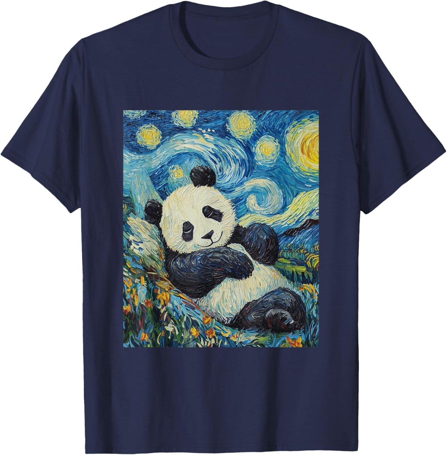Cute Panda Bear - Van Gogh Style - Starry Night Graphic T-Shirt - T-Shirt | Navy