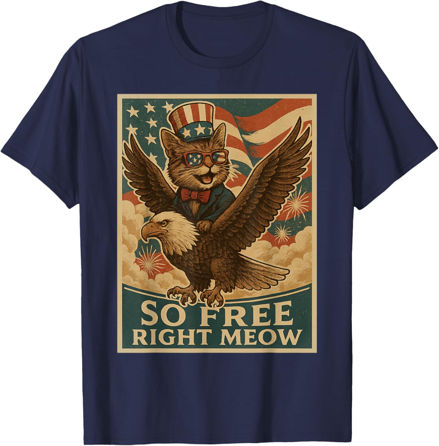Funny Cats Fourth of July Sayings Shirts So Free Right Meow T-Shirt - T-Shirt | Navy