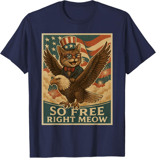 Funny Cats Fourth of July Sayings Shirts So Free Right Meow T-Shirt - T-Shirt | Navy