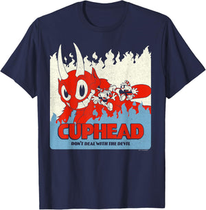 Cuphead Don't Deal With the Devil Vintage Poster T-Shirt - T-Shirt | Navy