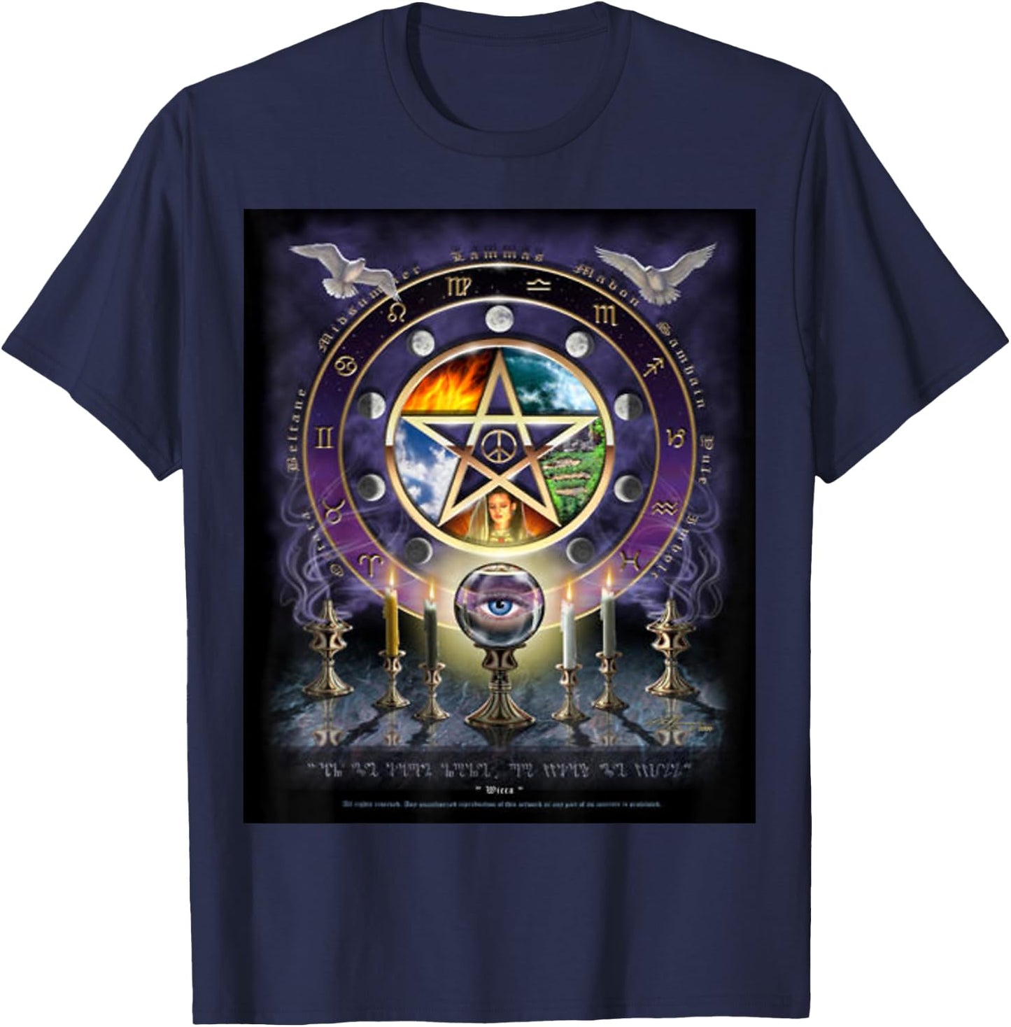 Witches Magical Altar Pentagram Witchcraft Pagan Wicca T-Shirt - T-Shirt | Navy