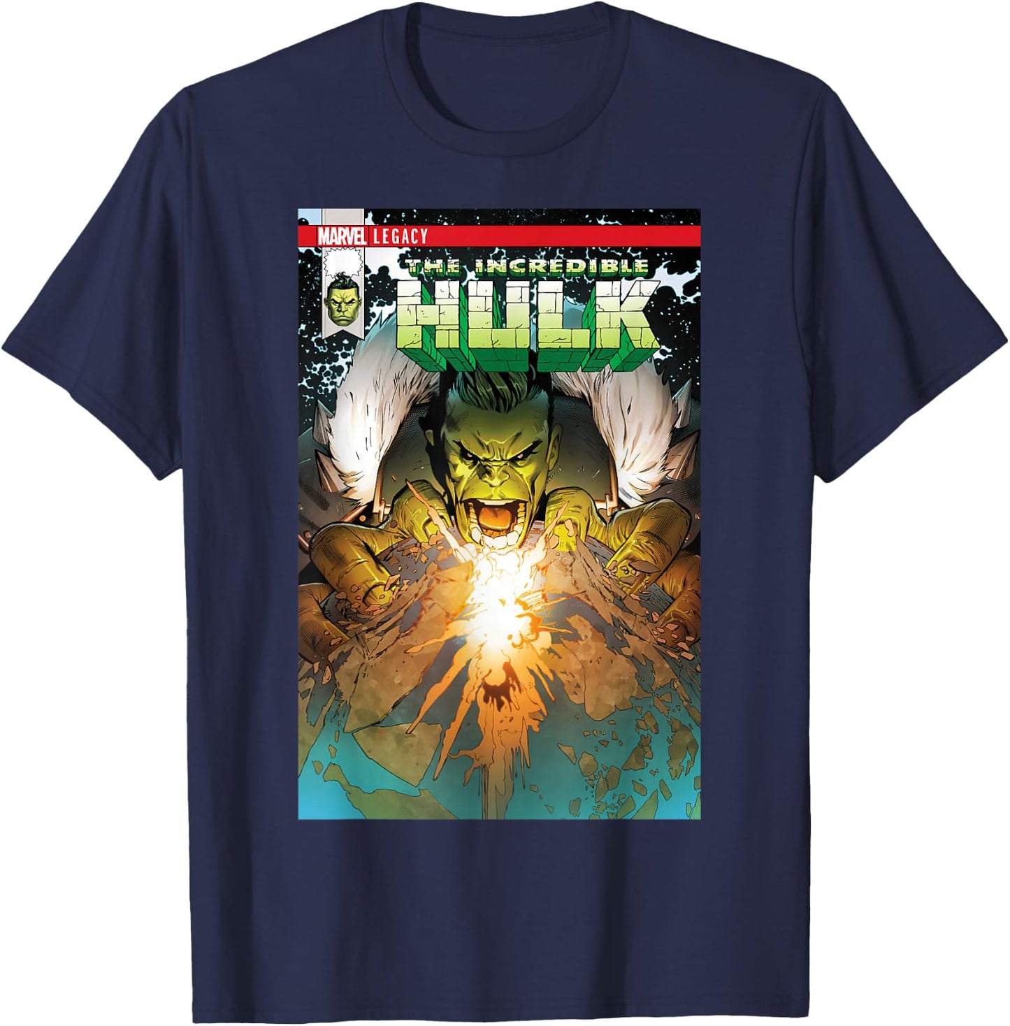 Marvel Hulk Earth Crusher Legacy Comic Cover Graphic T-Shirt - T-Shirt | Navy
