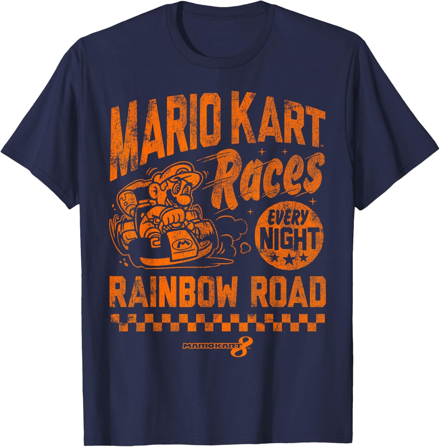 Nintendo Mario Kart Rainbow Road Vintage Graphic T-Shirt - T-Shirt | Navy
