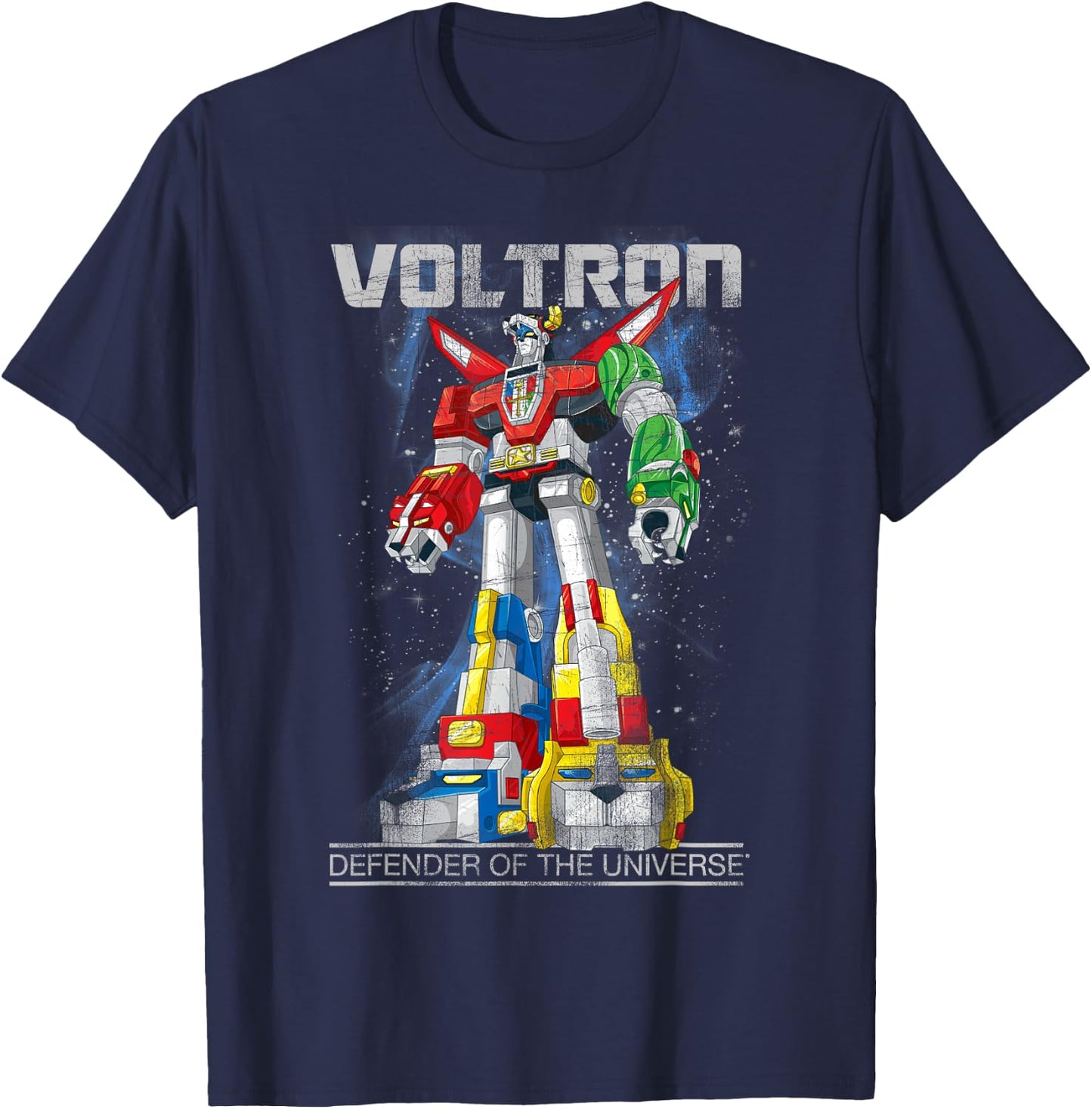 Voltron Retro Defender Space Distressed T-Shirt - T-Shirt | Navy