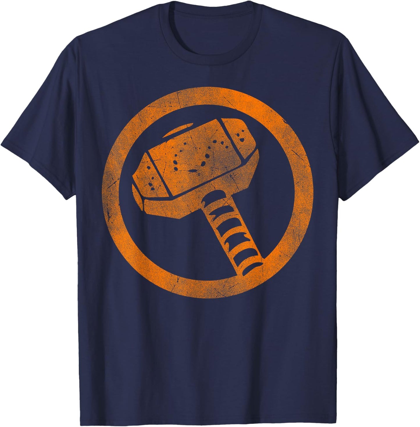 Marvel Thor Hammer Logo Orange Tonal Cut-Out Halloween T-Shirt - T-Shirt | Navy