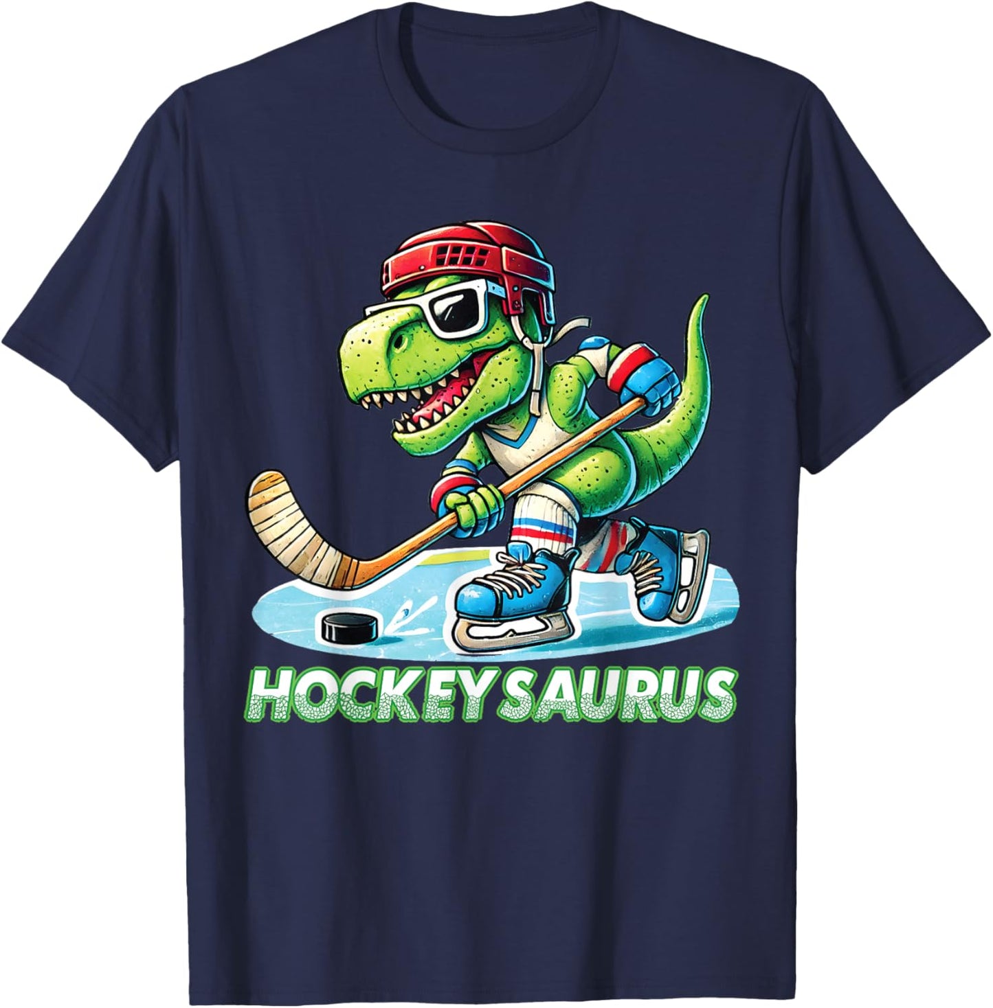 Hockeysaurus Dinosaur Ice Hockey Trex Kids Boys Ice Hockey T-Shirt - T-Shirt | Navy