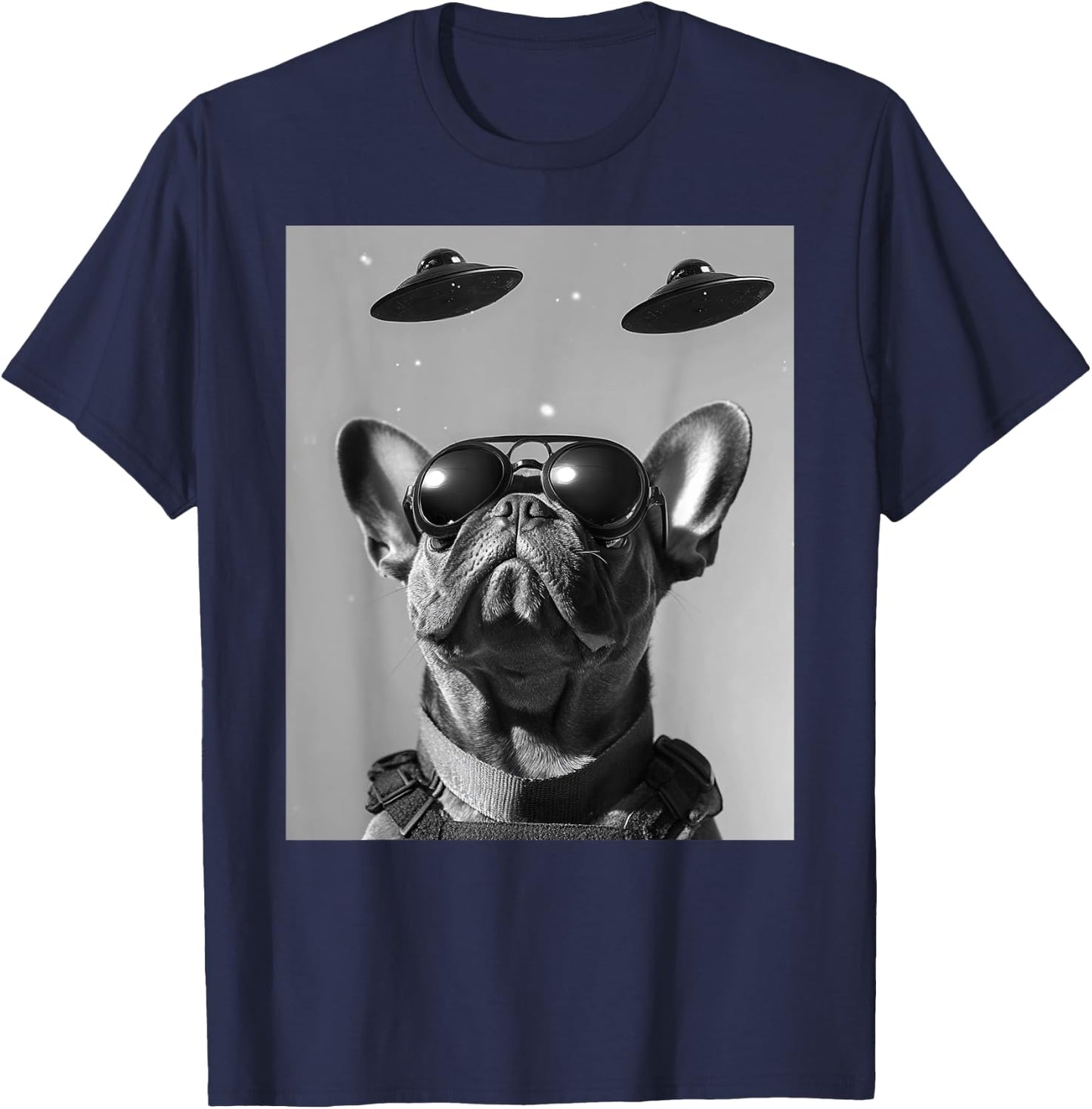 Funny graphic French Bulldog Frenchie UFO Alien Funny weird T-Shirt - T-Shirt | Navy