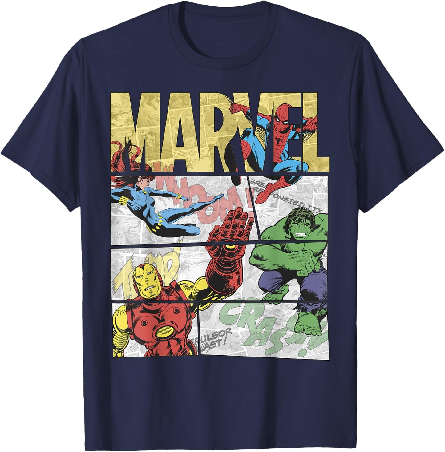 Marvel Retro Avengers Comic Panel Build-Up Graphic T-Shirt - T-Shirt | Navy