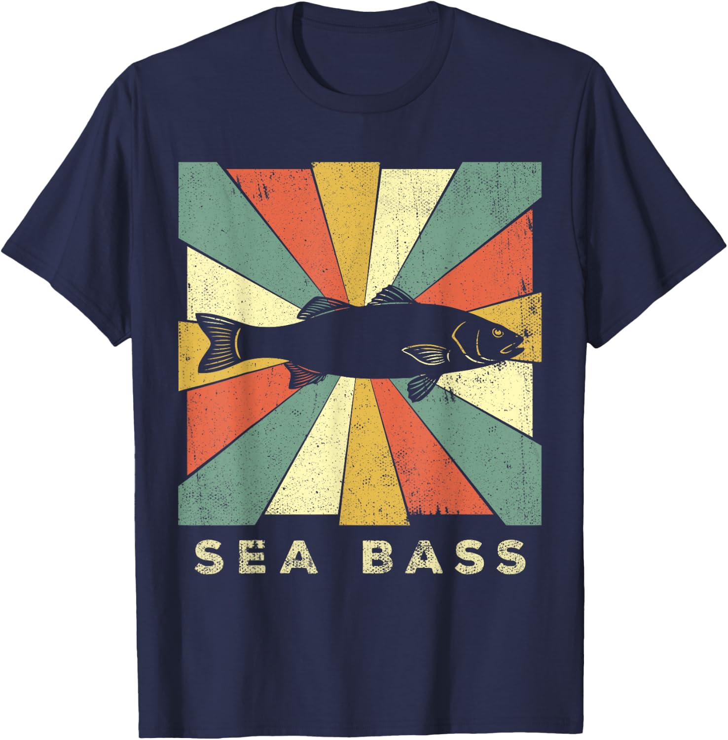 Sea Bass Fish Lover Vintage Retro Style Animal T-Shirt - T-Shirt | Navy