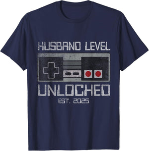 Future Husband Groom To Be in 2025 Gamer Wedding Leveling Up To Husband 2025 Leveled Up Bachelor Party Groom , Black, Small, Short Sleeve T-Shirt - T-Shirt | Navy