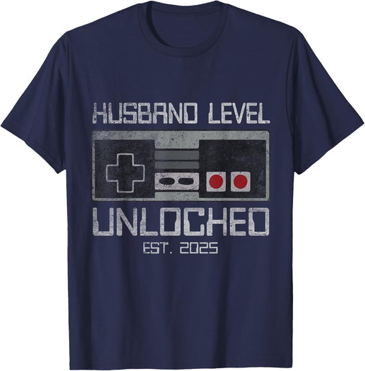 Future Husband Groom To Be in 2025 Gamer Wedding Leveling Up To Husband 2025 Leveled Up Bachelor Party Groom , Black, Small, Short Sleeve T-Shirt - T-Shirt | Navy
