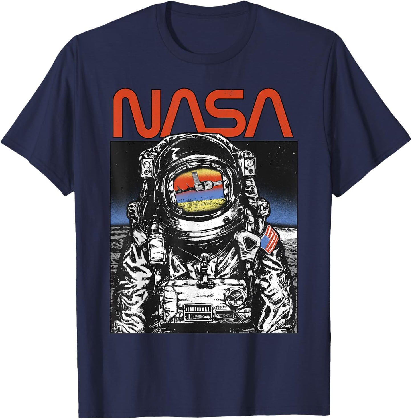 NASA Vintage Astronaut Moon Walk Reflection T-Shirt - T-Shirt | Navy