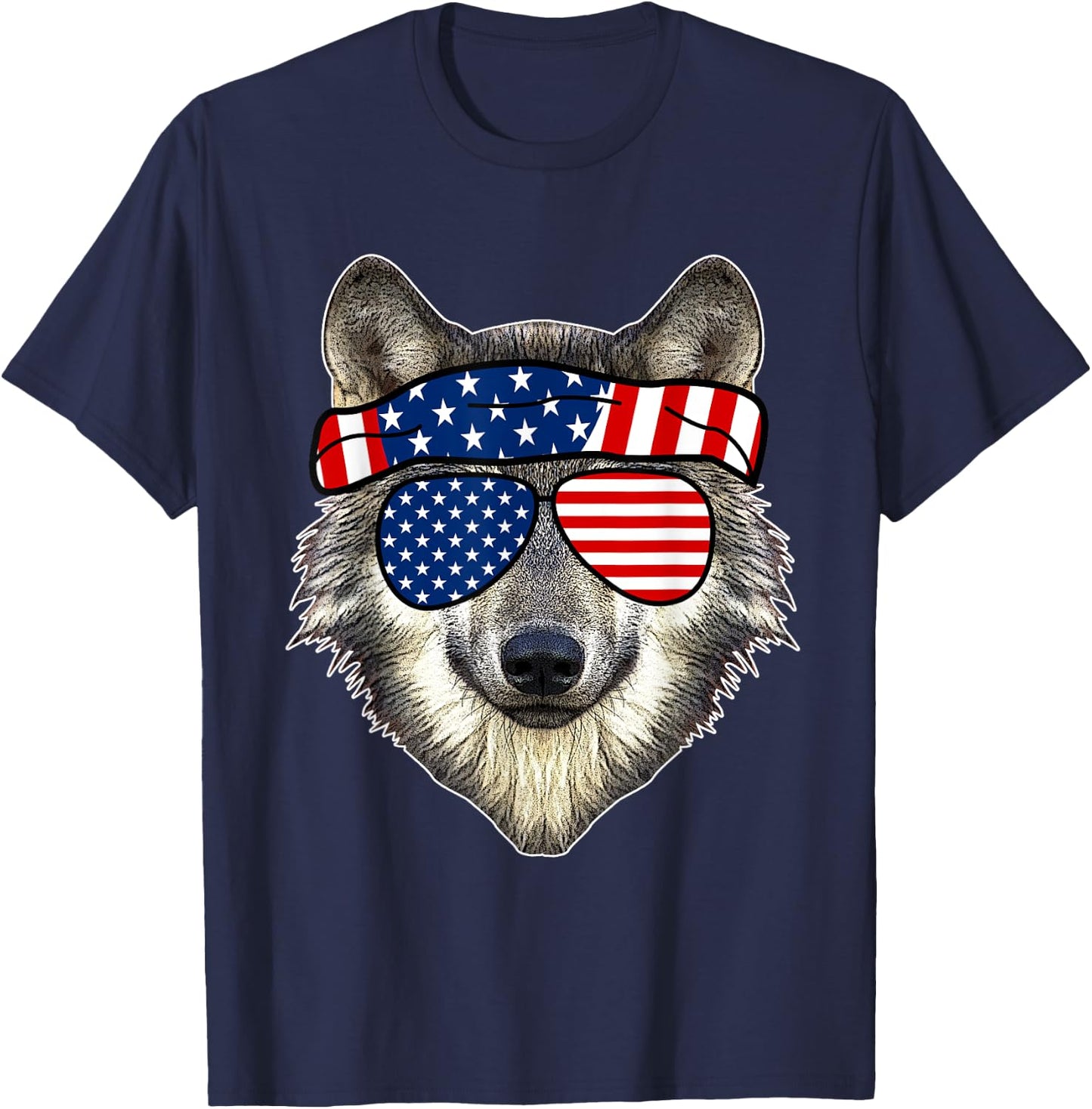 American Sunglasses Wolf 4th of July Awesome USA Gift T-Shirt - T-Shirt | Navy