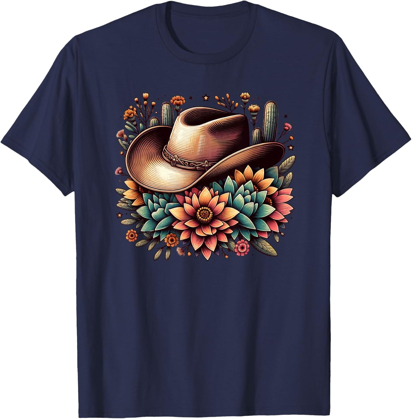 Vintage Cowgirl Cowboy Western Country Rodeo T-Shirt - T-Shirt | Navy