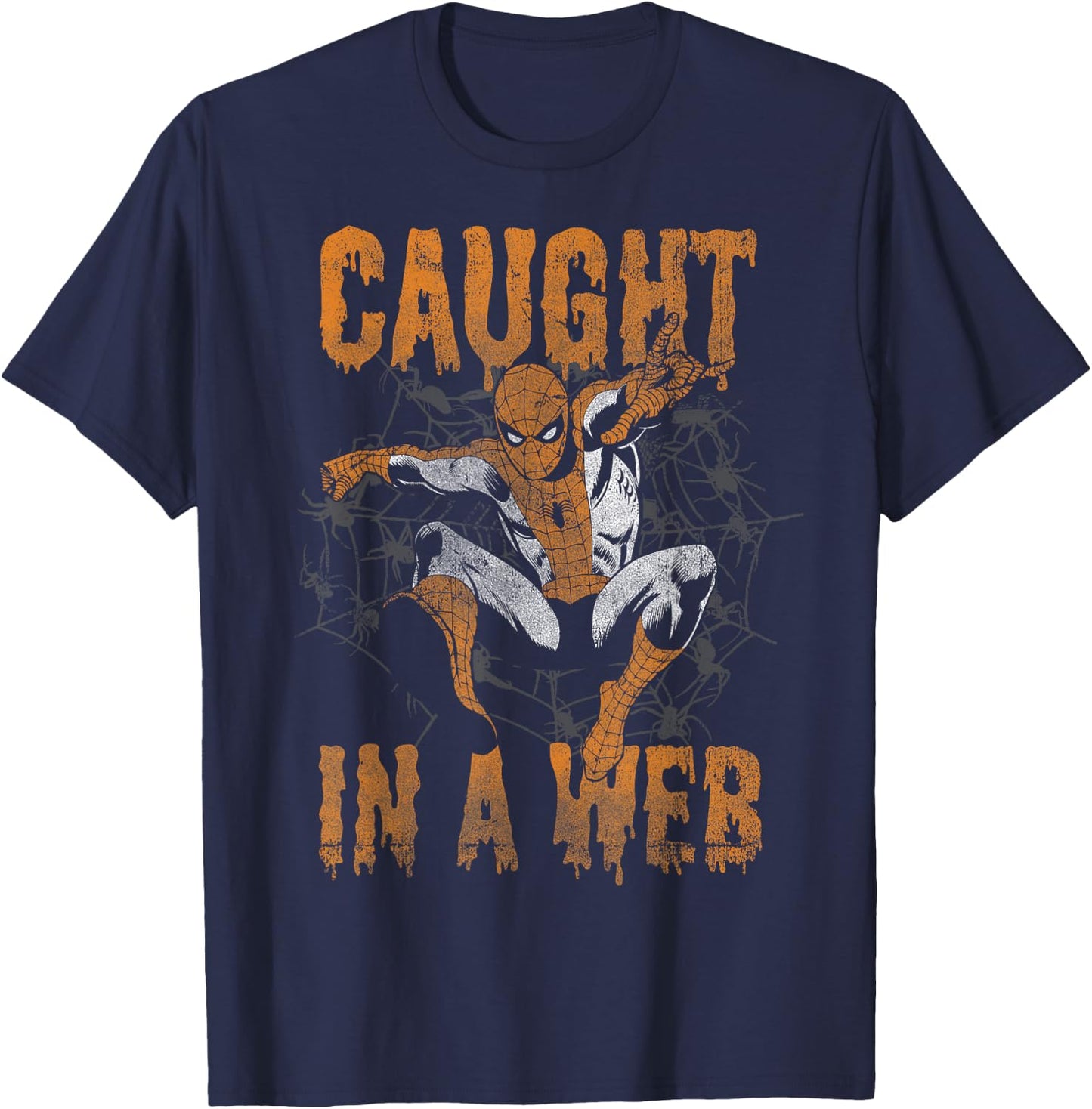 Marvel Spider-Man Caught In A Web Halloween Graphic T-Shirt - T-Shirt | Navy